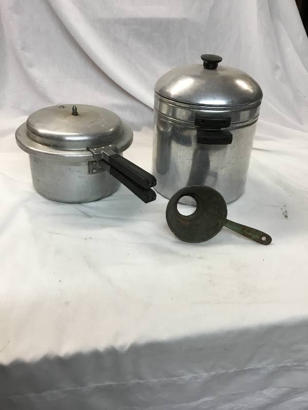 lot 53 image: Two Canning Pots and a Canning Funnel