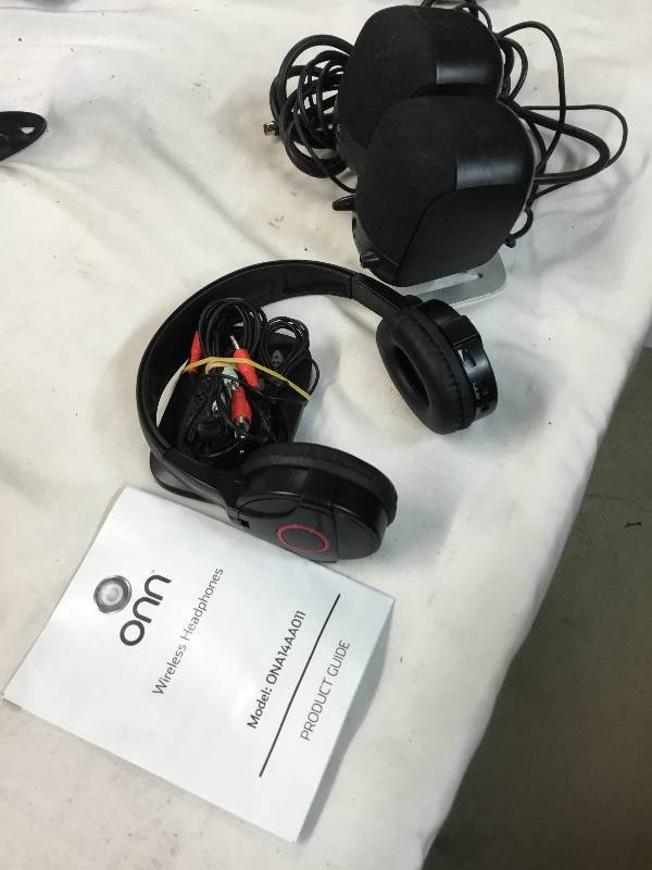 lot 86 image: Onn wireless head set, Logic tec computer speakers 10 new sony cassette tapes.