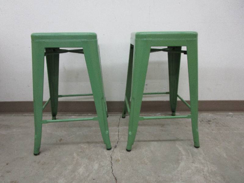 lot 83 image: 2 Comfotable Stackable Metal Stools 24 High