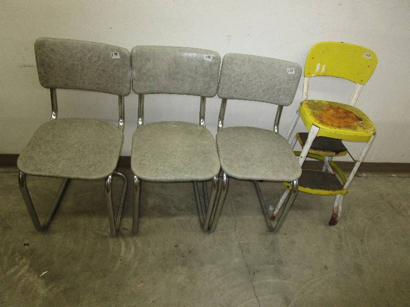 lot 89 image: 3 Vintage Chairs and a Stool