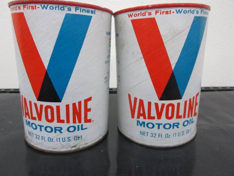 lot 100 image: 2-Full PAPER Cans of Valvoline Oil Unopened HD Super HPO SAE 20W Part No 153