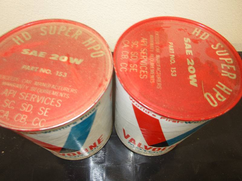 lot 102 image: 2-Full PAPER Cans of Valvoline Oil Unopened HD Super HPO SAE 20W Part No 153