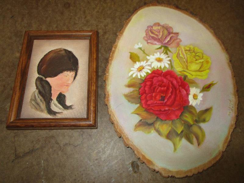 lot 121 image: One Flower Painting and One Portrait Painting