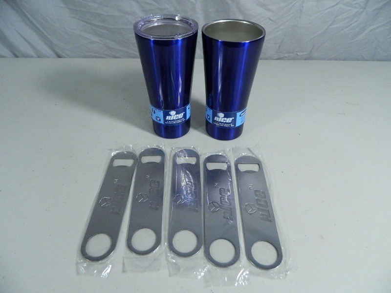 lot 138 image: 2 New nICE 17 oz Vacuum Insulated Stainless Steel Tumblers and More