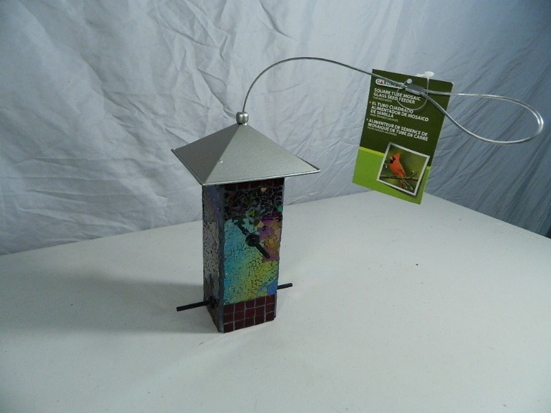 lot 171 image: New Square Tube Mosaic Glass Seed Feeder
