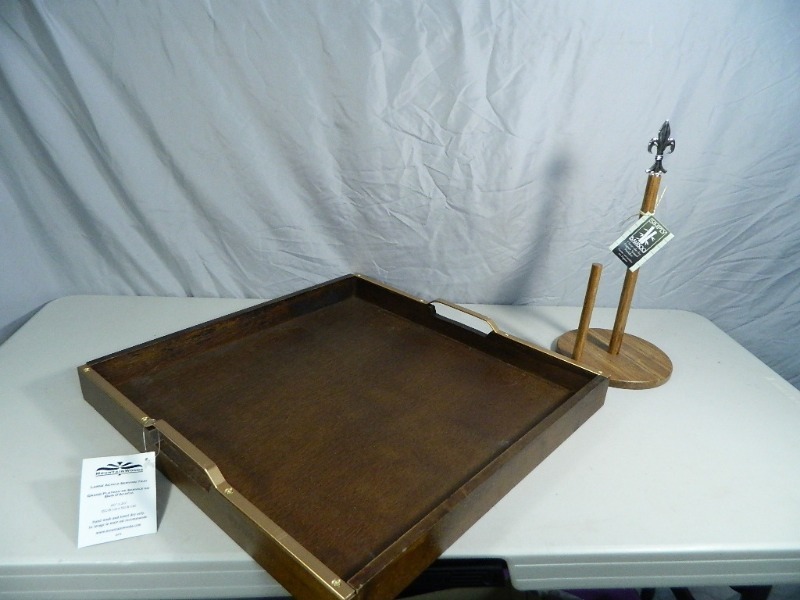 lot 203 image: New Large Acacia Tray and New Bamboo Paper Towel Holder