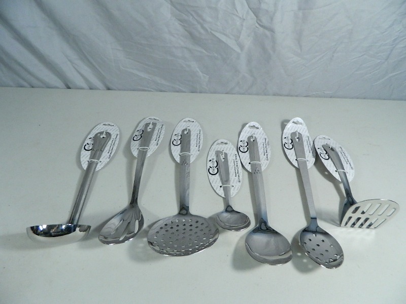 lot 217 image: 7 New Stainless Steel Cooking Untensils