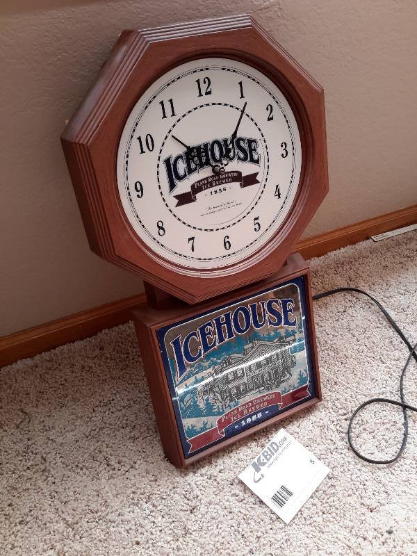 lot 5 image: IceHouse Clock with Mirrored Light Up Sign Attached