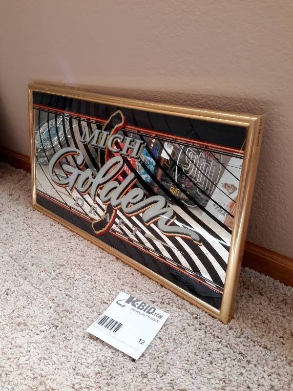 lot 12 image: Mich Golden Draft Mirrored Hanging Sign