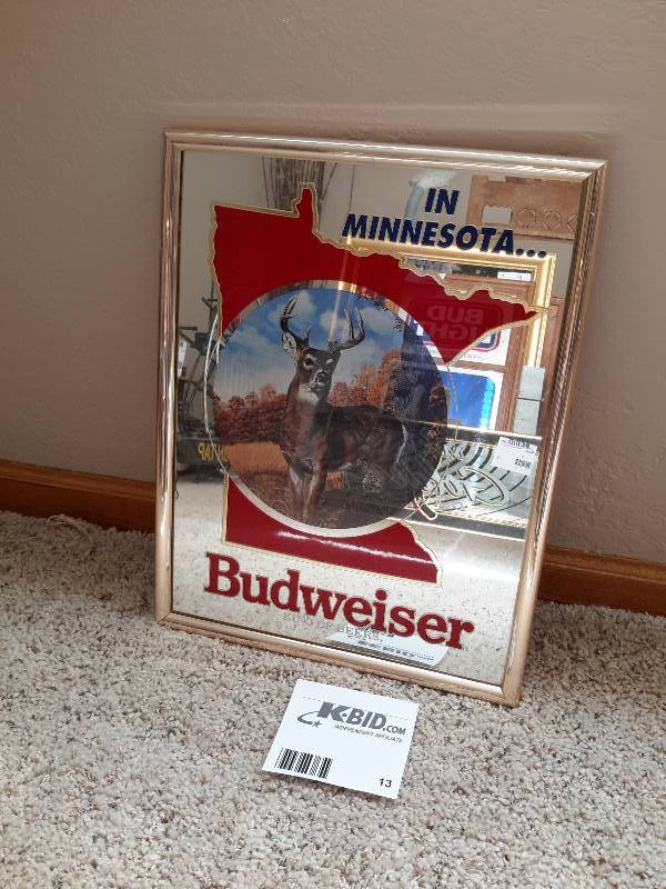 lot 13 image: Minnesota Budweiser Mirrored Hanging Sign