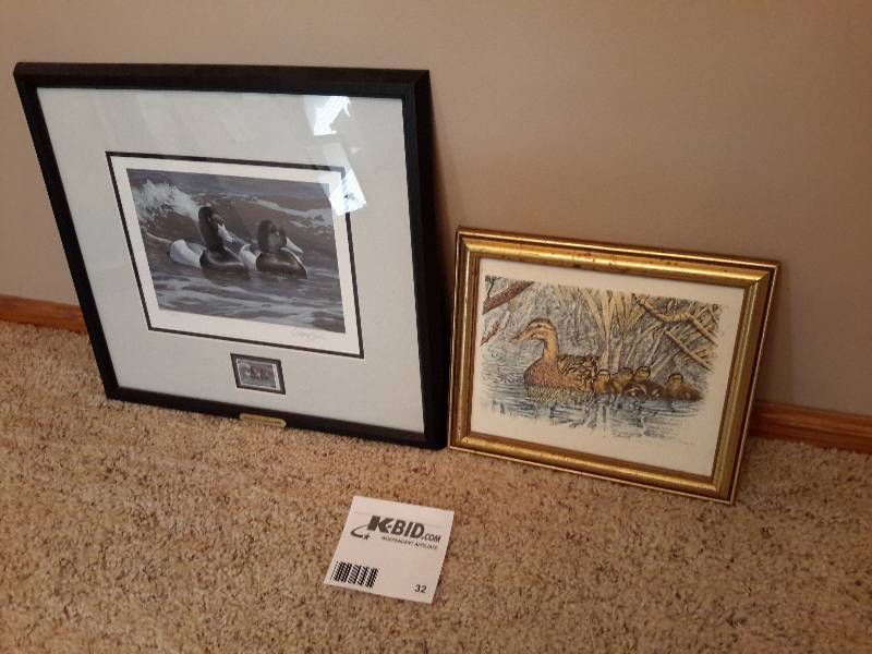 lot 32 image: 1 Ducks Unlimited StampPrint, 1 Small Duck Painting