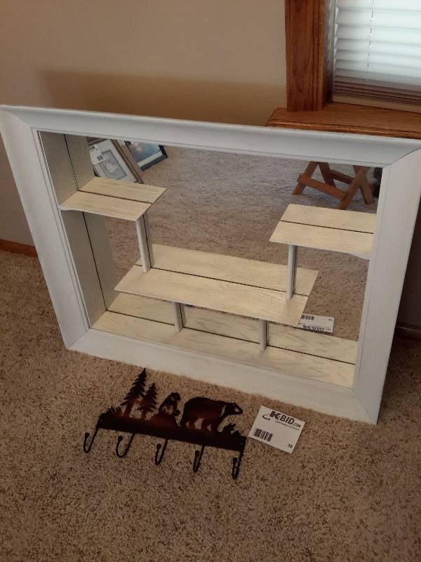 lot 39 image: Hanging Mirror with Shelves, Key Hanger