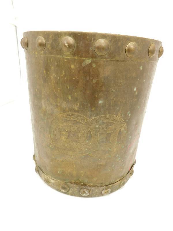 lot 30 image: Antique Round Brass Garbage Can