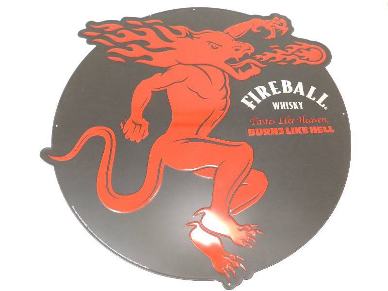 lot 45 image: Fireball Whiskey Large Round Metal Bar Sign