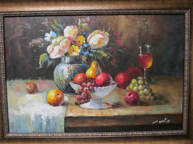 lot 17 image: Original Framed Signed Oil on Canvas Still Life Painting