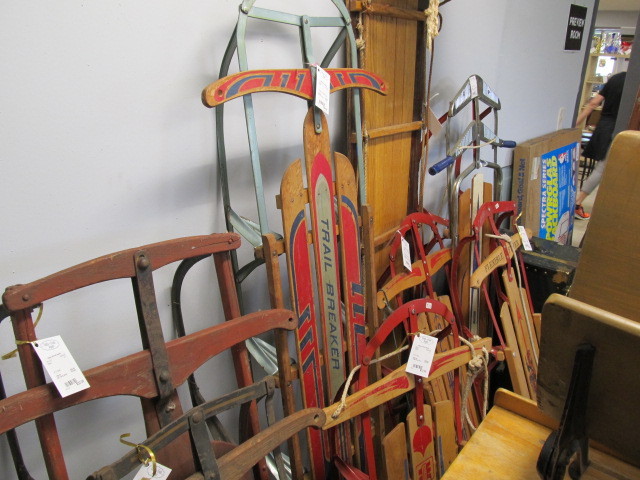 lot 13 image: Large Lot of NICE Vintage Wooden Snow Sleds