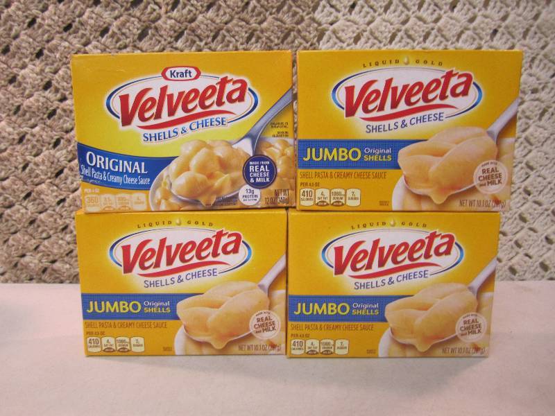 lot 74 image: 4 Boxes of Velveeta Shells & Cheese...