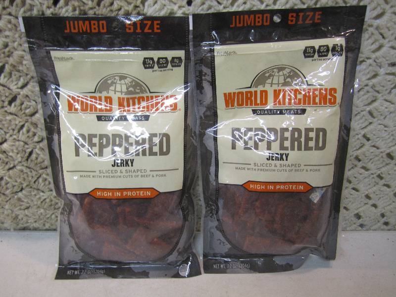 lot 223 image: 2 Bags of Peppered Jerky Best by Ju...