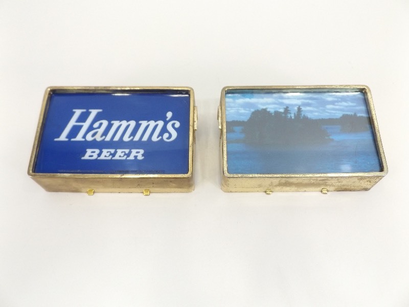 lot 6 image: 2 Vintage Brass Framed Hamms Beer Advertising Signs 