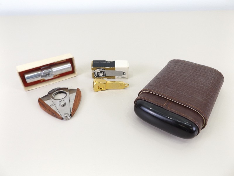 lot 24 image: Vintage Cigar Lighters, Cutters, Humidor, etc.