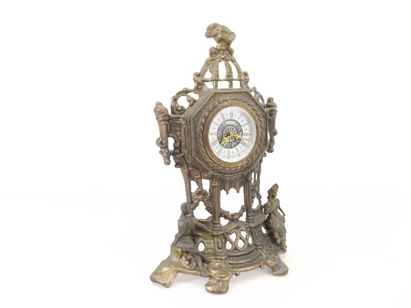 lot 46 image: Antique Brass West Germany Figural Wind-Up Clock