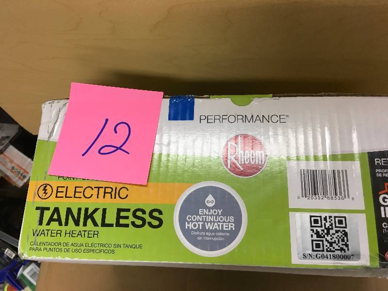 lot 12 image: Rheem Performance 6 kW 1.0 GPM Point-Of-Use Electric Tankless Water Heater