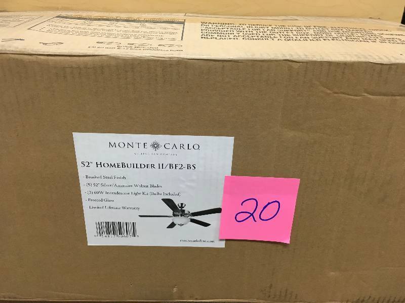 lot 20 image: Montecarlo HomeBuilder II 52 in. Brushed Steel Ceiling Fan with Silver American Walnut Blades