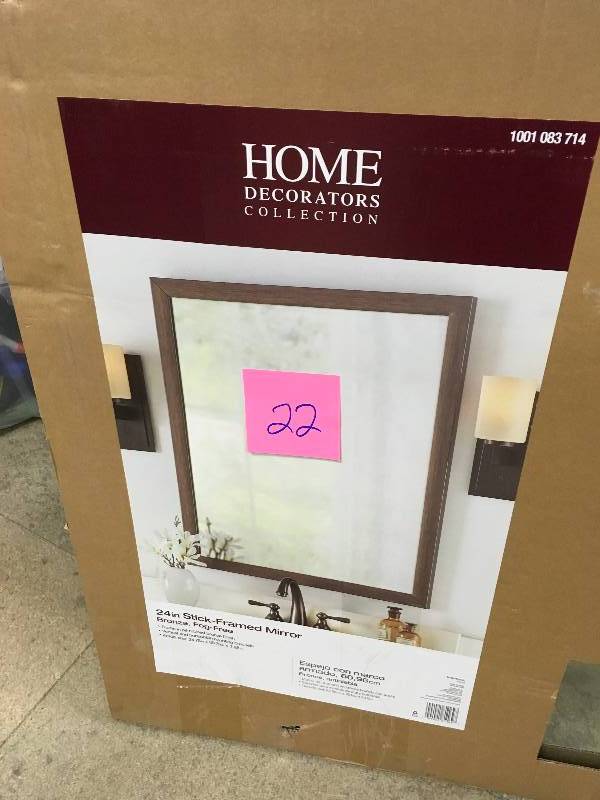 lot 22 image: Home Decorators 24 in. W x 30 in. L Framed Fog Free Wall Mirror in Oil Rubbed Bronze