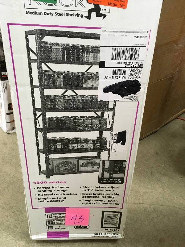 lot 43 image: Edsal 60 in. H x 30 in. W x 12 in. D Steel Canning Shelving Unit in Gray