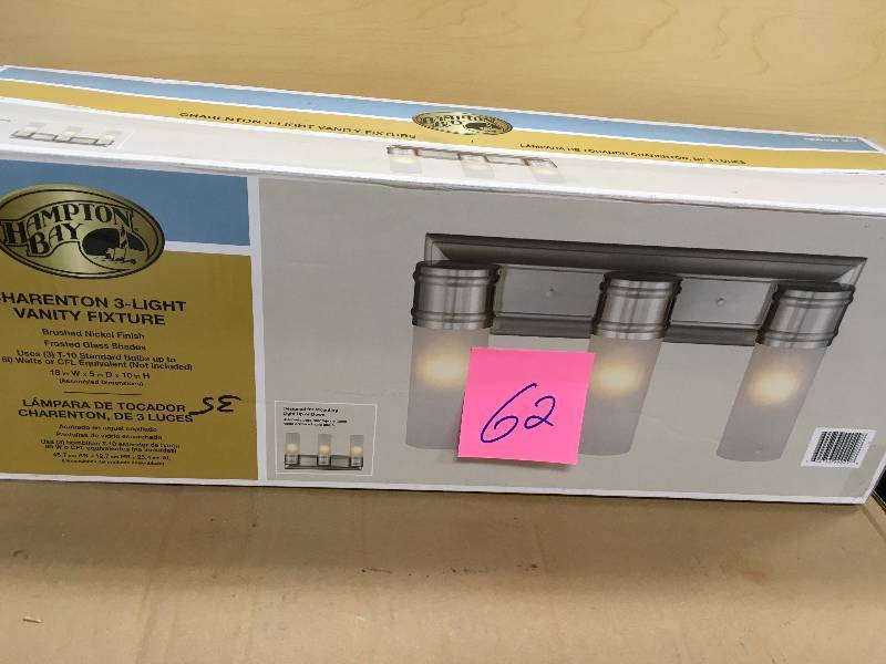 lot 62 image: 3-Light Brushed Nickel Wall Vanity Fixture
