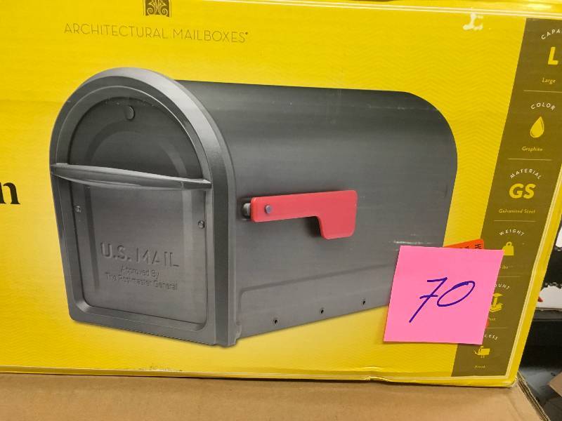 lot 70 image: Architectural Mailboxes Mapleton Post Mount Mailbox Graphite with Red Flag