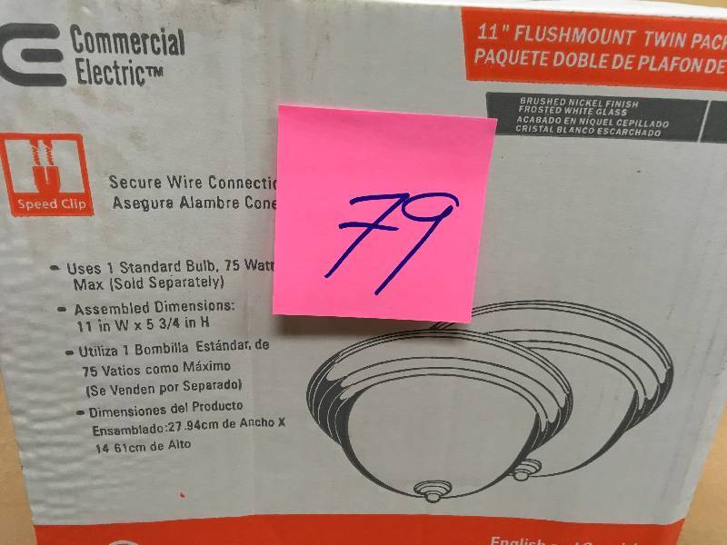 lot 79 image: Commercial Electric 11 in. 1-Light Brushed Nickel Flushmount with Frosted Glass Shade (2-Pack)