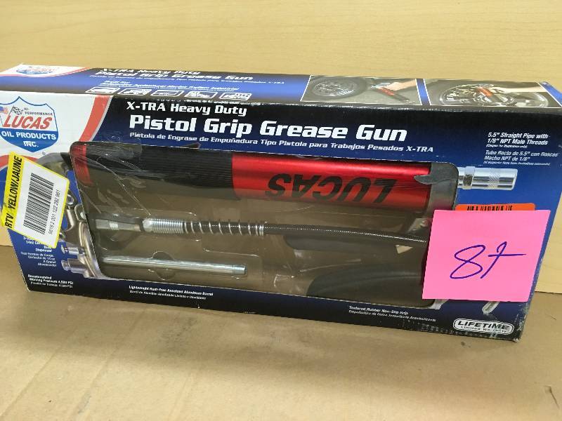 lot 87 image: Lucas Oil Heavy Duty Pistol Grip Aluminum Grease Gun