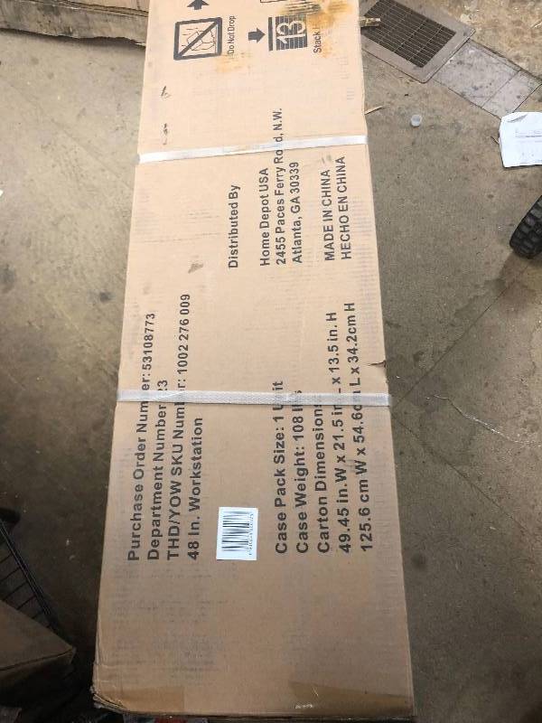 lot 107 image: Husky 20 in. H x 48 in. W x 18 in. D Steel Storage Bench open box not used