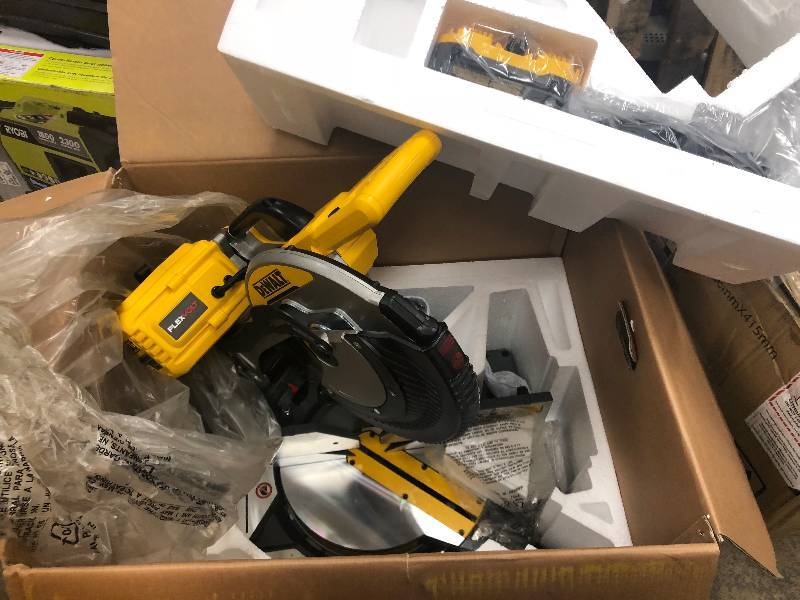 lot 110 image: DEWALT DHS716AB FLEXVOLT 120V MAX 12 Fixed Miter Saw with Adapter Only not used