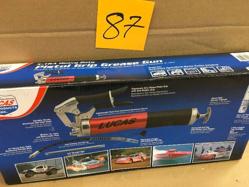 lot 87 image: Lucas Heavy Duty Pistol Grip Aluminum Grease Gun in working condition