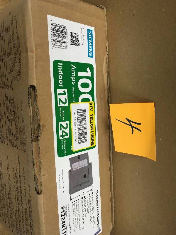 lot 4 image: Siemens PL Series 100 Amp 12-Space 24-Circuit Main Breaker Indoor Load Center.