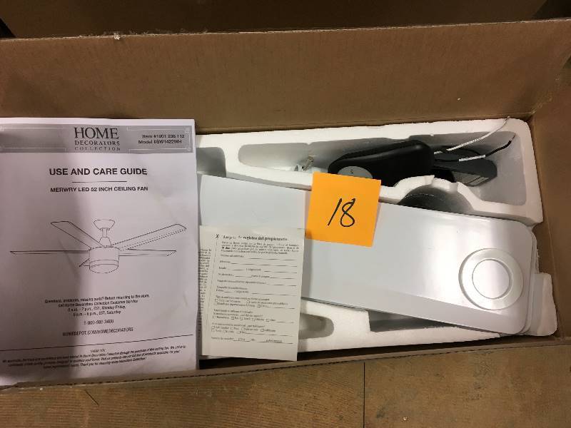 lot 18 image: Home Decorations Merwry 52 in. Integrated LED Indoor White Ceiling Fan with Light Kit and Remote Control