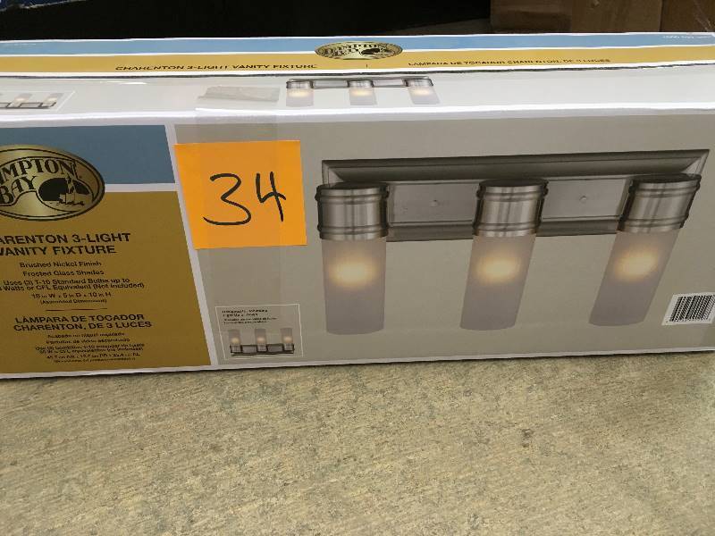 lot 34 image: Hampton Bay 3-Light Brushed Nickel Wall Vanity Fixture