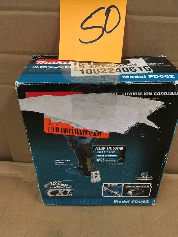 lot 50 image: Makita 12-Volt CXT Lithium-Ion 14 in. Hex Cordless Driver-Drill