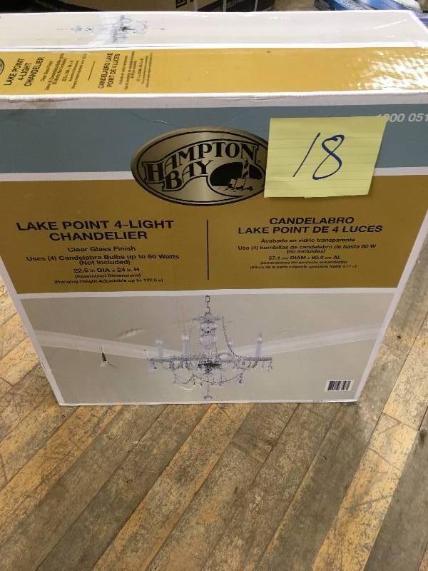Hampton Bay Lake Point 4-Light Chrome and Clear Crystal Chandelier new
