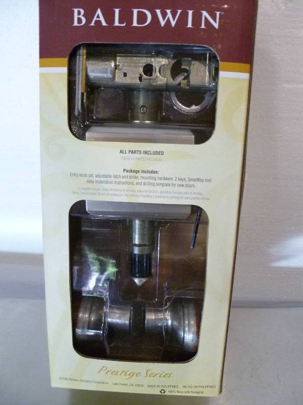 lot 45 image: NEW Baldwin Prestige Carnaby Satin Nickel Entry Door Knob featuring SmartKey