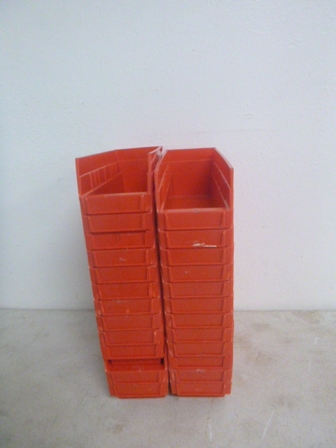 lot 128 image: 24 Red Plastic Parts Bins