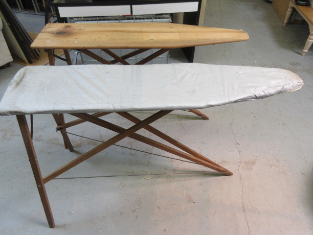 lot 762 image: TWO VINTAGE WOODEN IRONING BOARDS
