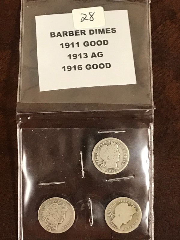 (3) Barber Silver Dimes 1911  191...