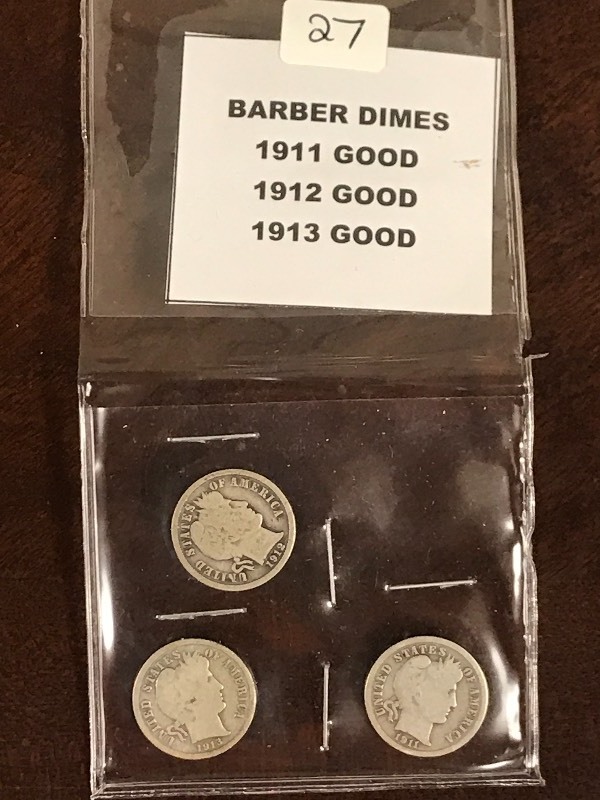(3) Barber Silver Dimes 1911  191...
