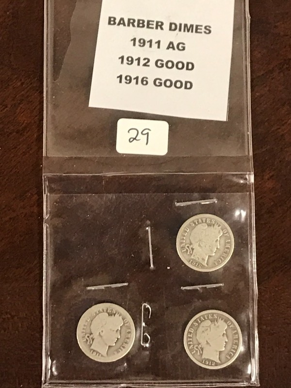 (3) Barber Silver Dimes 1911  191...