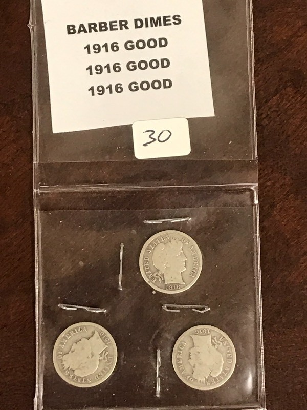 (3) Barber Silver Dimes 1916  191...