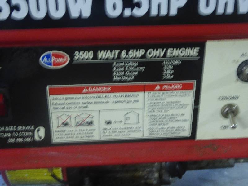 lot 9 image: All Power 3500W 6.5Hp Generator