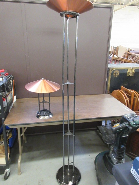 lot 816 image: LAMPS WITH COPPER TONED SHADE.
